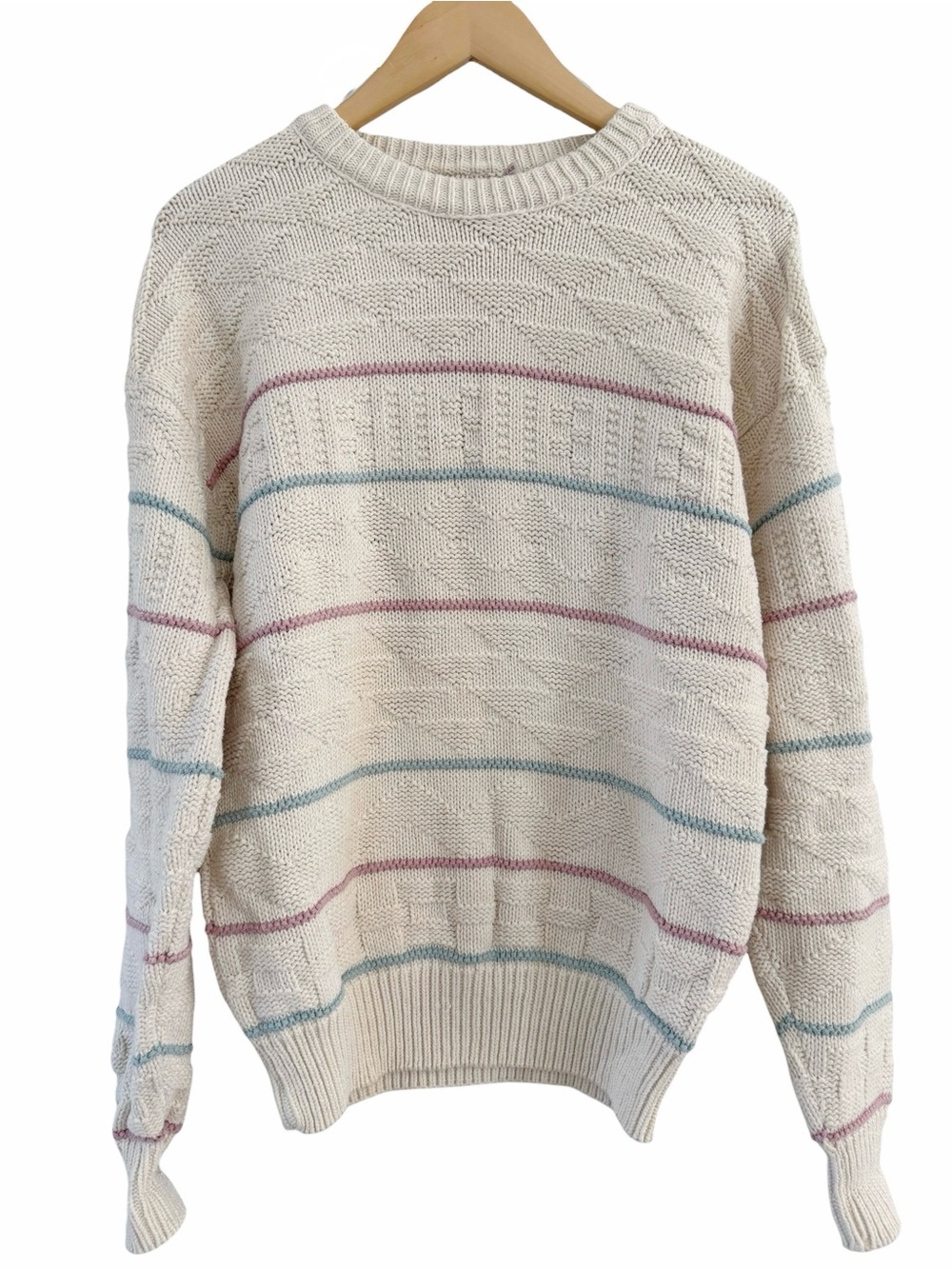 Vintage The Fox Collection Grandpa Sweater Size Medium Thick Knit Beige Striped